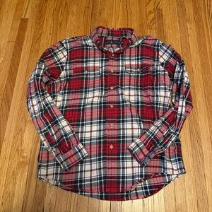 Ralph Lauren Boys Plaid Flannel Shirt Red Blue Button Down L